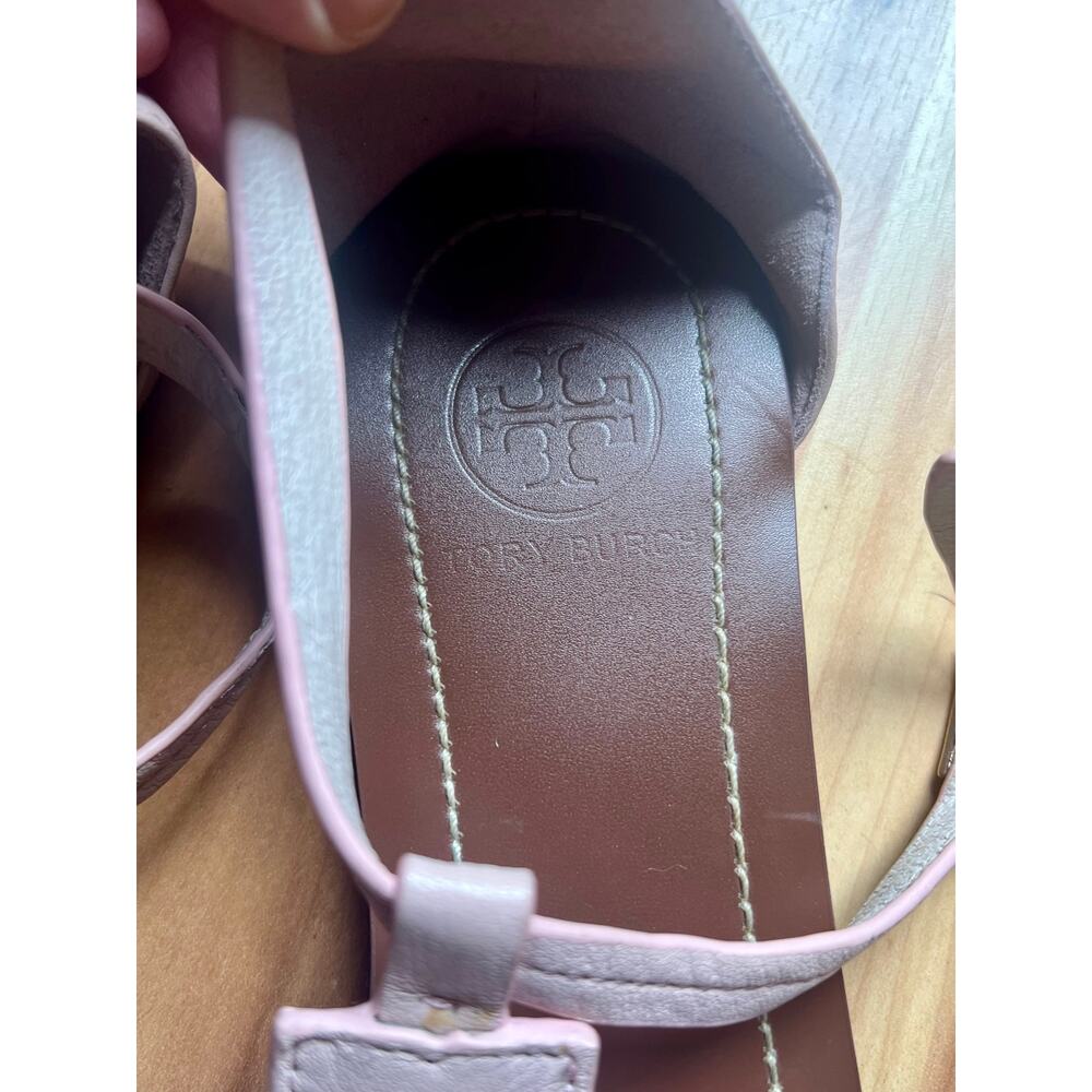 Tory Burch Phoebe Blush Leather Flat Thong Ankle Strap Sandals Sz 8 - Picture 9 of 16